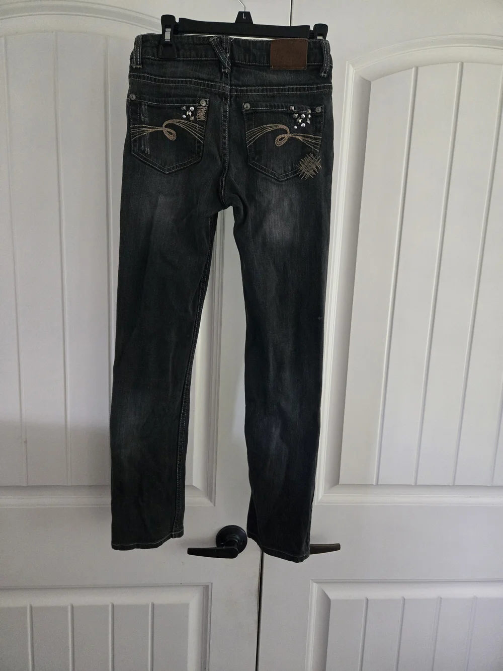 Justice Girls Black Skinny Jeans Distressed Crosshatch Rhinestone Bling Size 12s